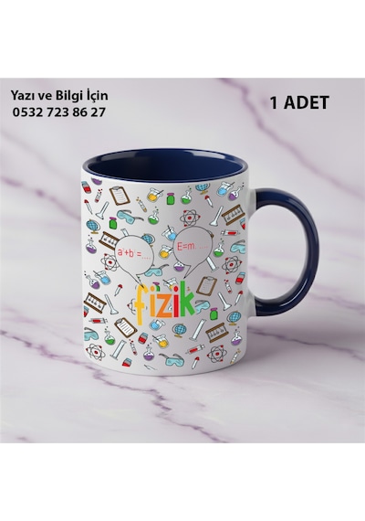 Fizik Öğretmeni Ve Öğretmenler Günü İçin Kişiye Özel İsim Baskılı Kupa Bardak Öğretmene Hediyelik Lacivert