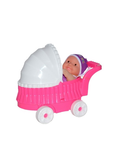 Oyuncak Bebek Arabası Ve Bebek 22 Cm Arabalı Puset, 20 Cm Bebek, Renkli Kıyafetli Mini Bebek Seti