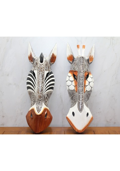 Ahşap Duvara Asmalı Maske Zebra Çok Renkli