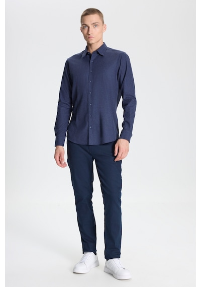 AC&Co / Altınyıldız Classics Erkek Lacı Recycle Slim Fit Dar Kesim Gizli Düğmeli Yaka Pamuklu Flanel Oduncu Gömlek Lacivert