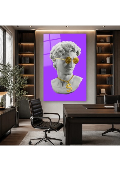 Altın Para Gözlüklü Pop Art Büst Çerçevesiz Cam Tablo