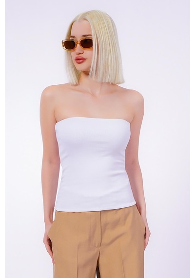 Seeh Beyaz Straplez Basic Kadın Bluz Sh247 Standart