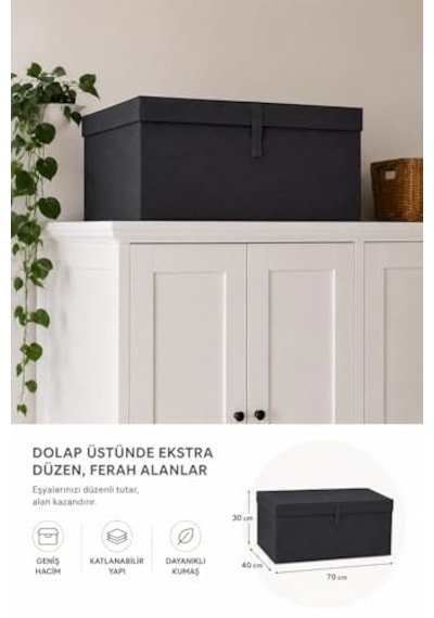Lüks Çok Amaçlı Saklama Kutusu, Antrasit Mega Plus Boy 70 X 40 X 30