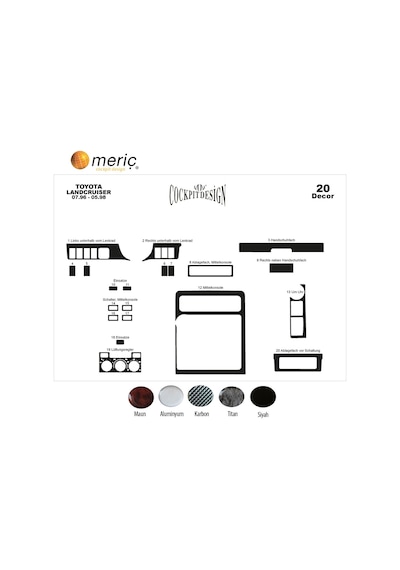 Meriç® Toyota Uyumlu Land Cruiser Ön Torpido Kaplama 20 Parça 1996-1998 (530157508)