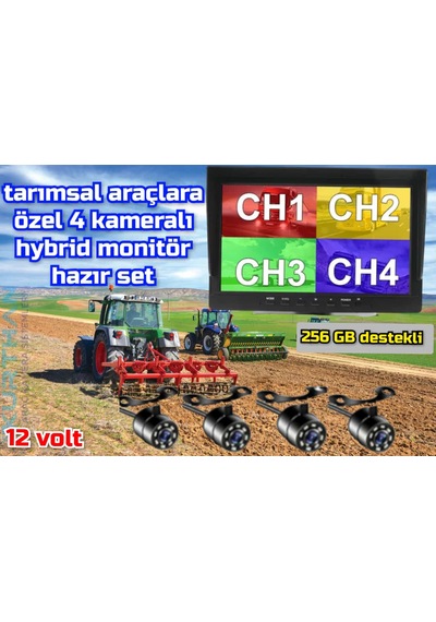 7 İnç Dvr Ekran Ve 4 Ad Beyaz Ledli Kelebek Kamera Set 12 Volt