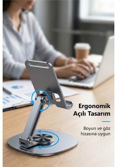 Ayarlanabilir Metal Telefon Tablet Standı Katlanabilir Masaüstü Tutucu, Kaymaz, Ergonomik
