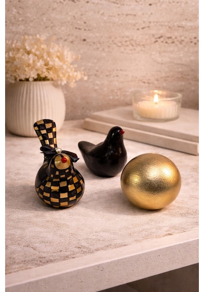 Dekoratif Kuş Biblo Seti 3 Lü Modern Siyah Gold