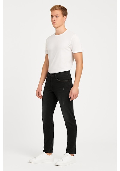 Erkek Slim Fit Dar Paça Esnek Likralı Denim Jeans Kot Pantolon - 7410 Siyah