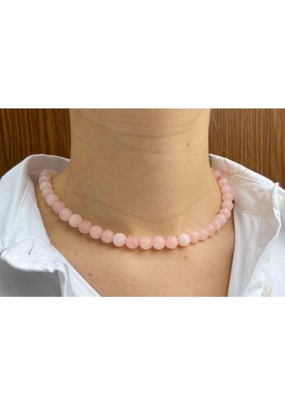 Pembe Kuvars Taşı Doğaltaş Kolye 8 Mm Mat Mavi