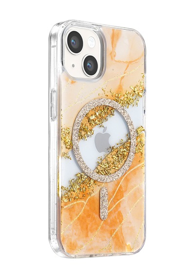Onegif Apple Apple Uyumlu iPhone 15 Lotus Simli Magsafe Kapak - Turuncu