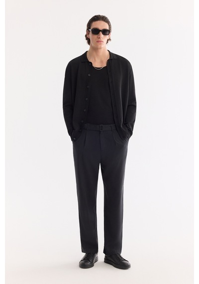 Avva Erkek Siyah Polo Yaka Düğmeli Rayon Regular Fit Hırka A61y5001