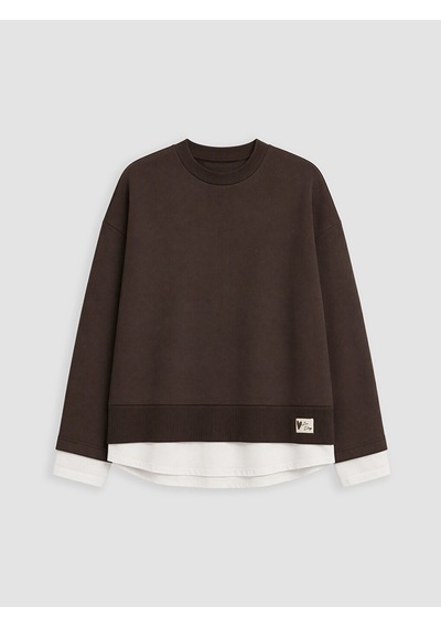 Lcw Comfort Kahverengi Bisiklet Yaka Oversize Kadın Sweatshirt
