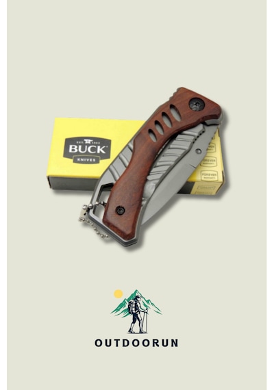 Buck Ahşap Kancalı Taktik Kamp Çakı 15,5 Cm Kahverengi