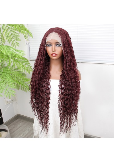 Afro Dalga Kızıl Kahve Fiber Sentetik Tül Peruk - Zmff-582342 Renkli