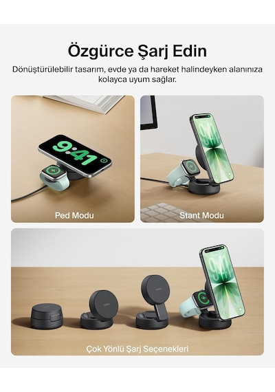 Ultracharge Pro 2 Si 1 Arada Qi2 Şarj İstasyonu 25 W, Siyah Çok Renkli