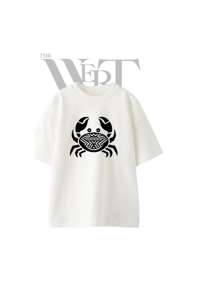 Thewert Geometric Crab Tasarım Baskılı Ünisex Beyaz Oversize T-shirt
