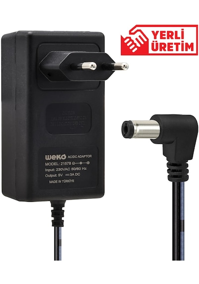 Weko 5 Volt - 3 Amper 5.5x2.5 Uçlu Yerli Üretim Plastik Kasa Priz Tipi Adaptör