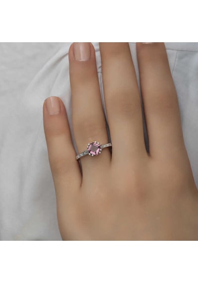 Gümüş Pembe Baget Tek Taş Kadın Yüzük - Yüzük Ölçüsü: 16
