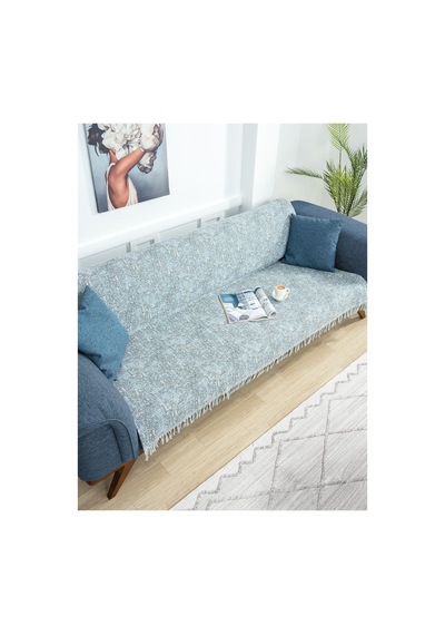 Çok Amaçlı Pamuklu Örtü- Kanepe-koltuk Şalı-koltuk Örtüsü 170x220-1076 Açık Mavi