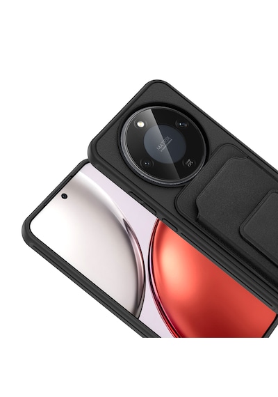 Honor Magic 8 Lite 5g Kılıf Arka Yüzey Kartlıklı Deri Doku Premium Tpu Silikon Standlı Özelliği Kapak Siyah