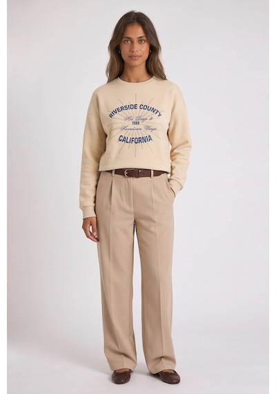 Fashion Friends Taşlı Bej Kadın Sweatshirt 26k0228k1