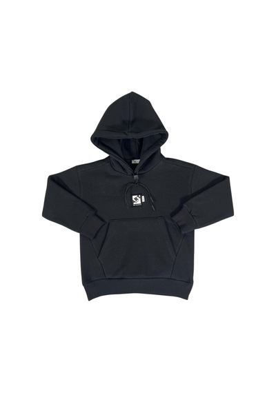 Kapüşonlu Art Baskılı Kanguru Cepli Kız Çocuk Sweatshirt-90850 Siyah