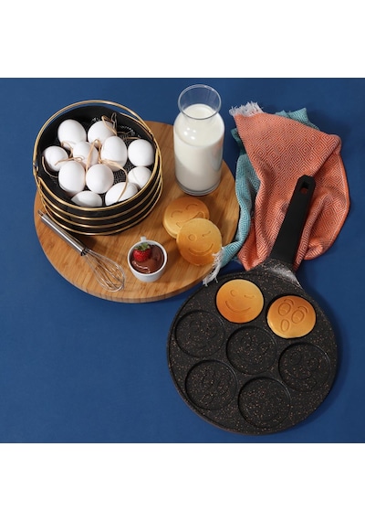 Serenk Fun Cooking Gülen Yüz Alüminyum Döküm Granit Kaplama Panke