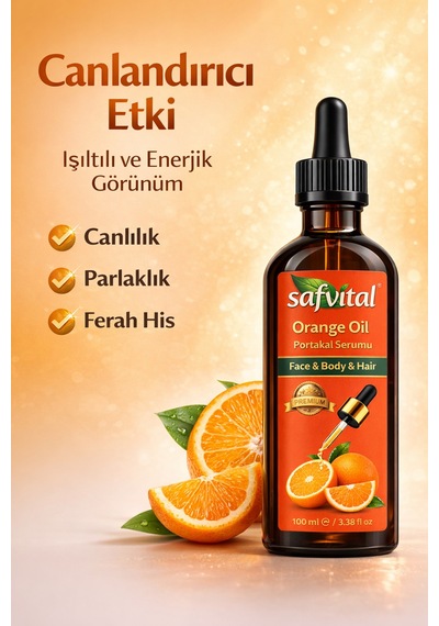Safvital Portakal Yağı 100 Ml Cilt Saç Vücut Bakım Serumu Nemlendirici Canlandırıcı Parlaklık Etkili