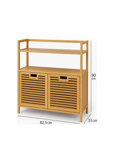 Bambu 2 Kapaklı 240 Lt Çamaşır Dolabı Çamaşır Sepeti Banyo Düzenleyici 90x82,5x33 Cm Açık Raflı Çok Amaçlı Depolama Çok Renkli