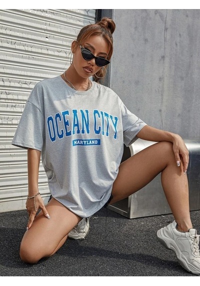 Grimelanj Oversize Ocean Cıty Baskılı T-shirt - Oversize Baskılı Grimelanj