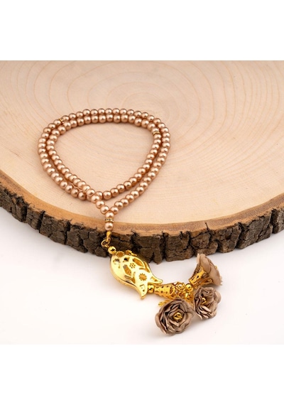 Laleli Güllü Tesbih Gold 99lu - 6mm