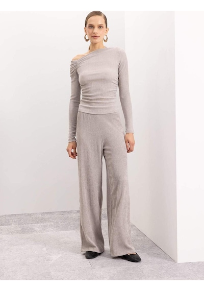 Defacto Wide Leg Bürümcük Pantolon D5141AX24AUGR302 Gri