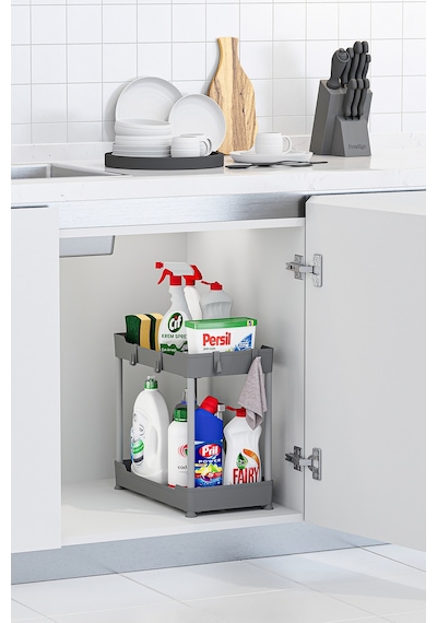 Gri 2 Katlı Düzenleyici Mutfak Ve Banyo Rafı