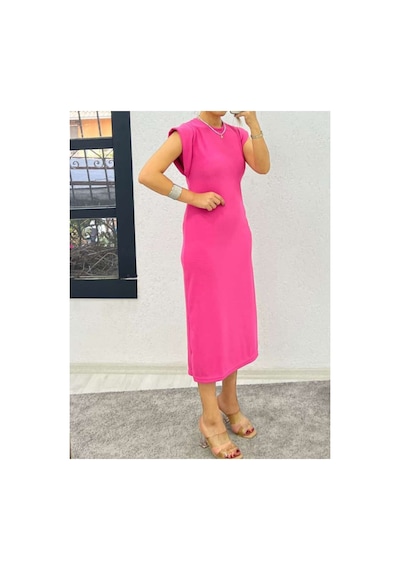 Genel Markalar T Kol Ottomat Kumaş Elbise-pembe - S Pembe Pembe