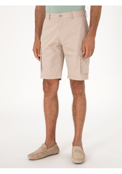 Cacharel Bej Comfort Fit %100 Pamuk Bermuda Şort