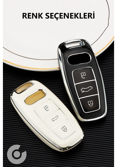Audi A3 A4 A6 A7 A8 & B9 C8 4k D5 & S7 S8 & Q7 Q8 & E-tron Tpu Anahtar Kılıfı Beyaz Gümüş