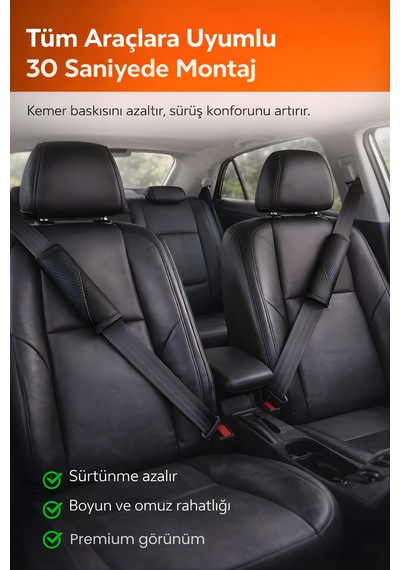 Emniyet Kemeri Kılıfı 2 Adet Deri Carbon Yumuşak Dolgulu Boyun Konfor Emniyet Kemer Pedi - Kmrx2