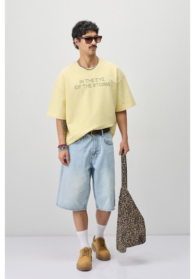 Vamos Oversize Baskılı Tişört V70-184 Sarı