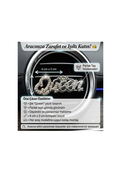 Taşlı Klima Izgara Ve Torpido Süsü Queen Taşlı Gümüş Prenses Silver