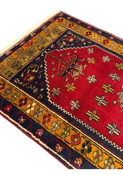 El Dokuma Küçük Yahyalı Halısı Seccade 87x110 Kırmızı %100 Yün Kök Boya Seccade Kırmızı