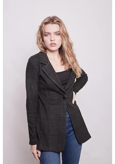 Ekose Desenli Yakalı Uzun Kol Tek Düğme Yünlü Kumaş Blazer Ceket-haki Desen Haki D.