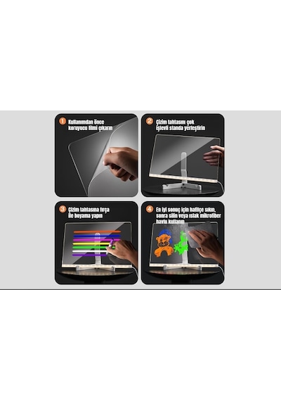 12 Inc Led Işıklı Çizim Tahtası Ayarlanabilir Stant Ve Kalemleri Çizim Tahtası 30x20 5131 4160980