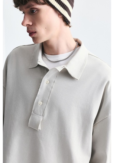 Vamos Relax Fit Polo Yaka Sweatshirt Gri