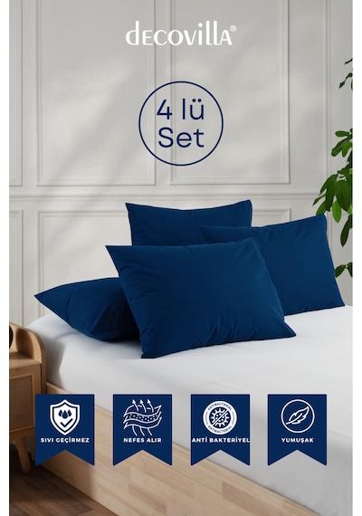 Micro Fermuarlı Yastık Alezi Sıvı Geçirmez 4 Lü Set Yastık Koruyucu 50x70 Lacivert