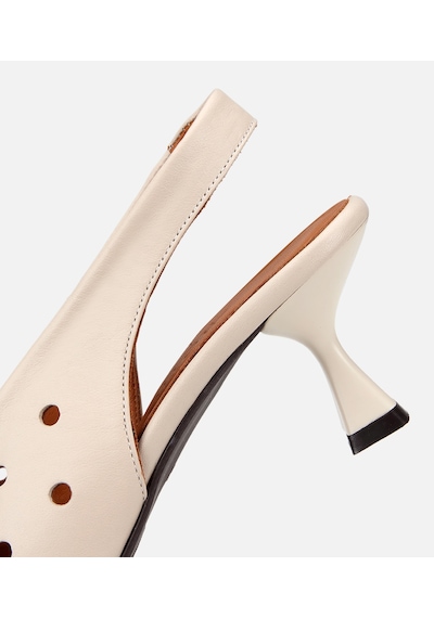 Hotiç Kadın Deri Ekru Delikli Arkası Açık Kısa Topuklu Stiletto 01ayh321470a400 01ayh321470a400