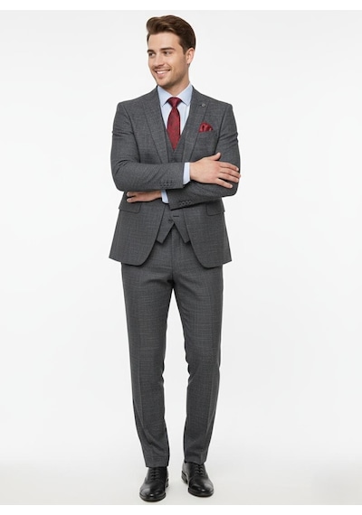 Presto Erkek Slimfit 6 Drop Yelekli Takım Elbise Siyah 786-022 Siyah
