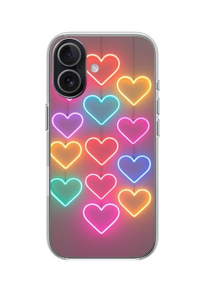 İphone 17 Uyumlu Neon Kalpler Baskılı Silikon Kılıf