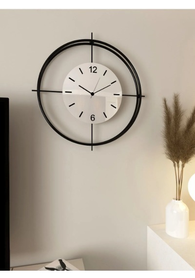 MetaQuartz Aksesuar (Büyük Boy-55*55 cm) Ledli Siyah Deluxe Beyaz Göbek - Modern Saat