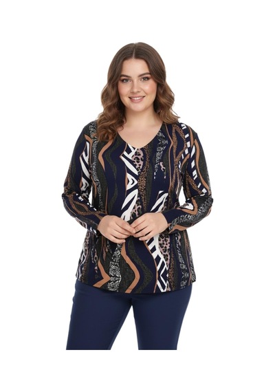 Linsolita Kadın V Yaka Modelli Baskılı Bluz Bgl-st05107 Lacıvert