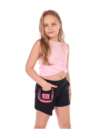 Toontoy Kids Toontoy Kız Çocuk Yanı Armalı Cepli Şort Pembe
